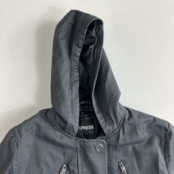 Express Men's Pea Coat Outer Jacket with Hoodie Size Small Gray Utility  - Picture 8 of 12